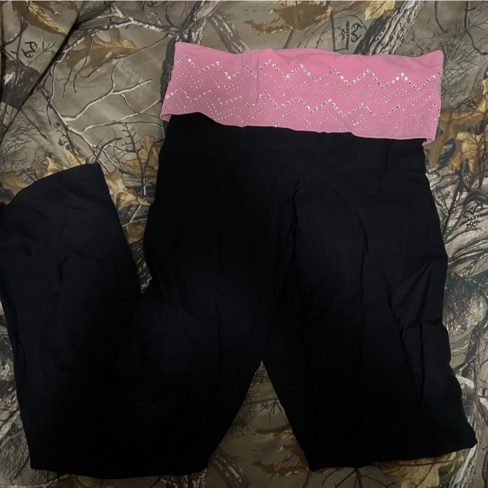 Super sparkly bling Victoria Secret Pink fold over flare yoga pants